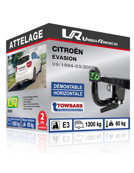 Crochet d'attelage Citroën EVASION “col de cygne“ démontable horizontale sans outils
