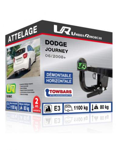 Crochet d'attelage Dodge JOURNEY “col de cygne“ démontable horizontale sans outils