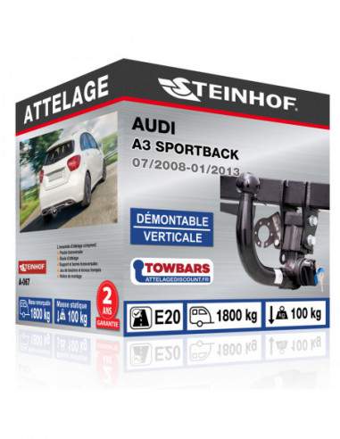 Crochet d'attelage Audi A3 SPORTBACK “col de cygne” démontable verticale sans outils