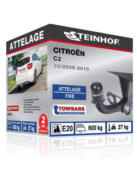 Crochet d'attelage Citroën C2 “col de cygne“ démontable avec outils