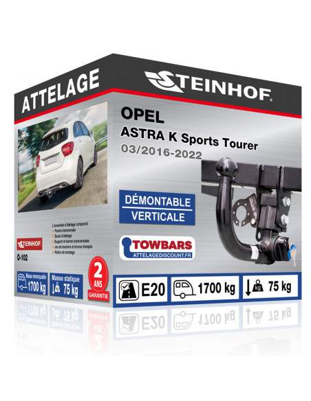 Crochet d'attelage Opel ASTRA K Sports Tourer “col de cygne” démontable verticale sans outils