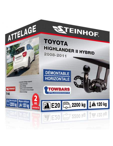 Crochet d'attelage Toyota HIGHLANDER II HYBRID “col de cygne“ démontable horizontale sans outils