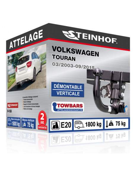 Crochet d'attelage Volkswagen TOURAN “col de cygne” démontable verticale sans outils