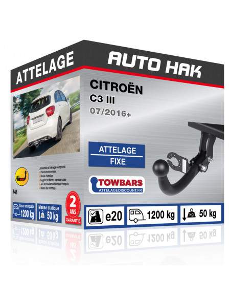 Crochet d'attelage Citroën C3 III “col de cygne“ démontable avec outils