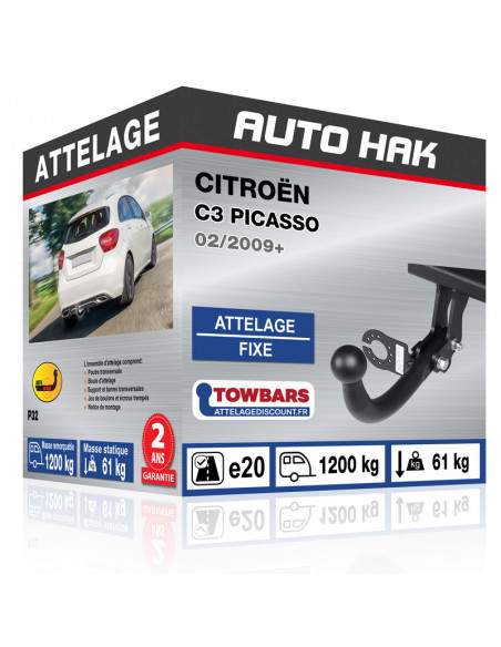 Crochet d'attelage Citroën C3 PICASSO “col de cygne“ démontable avec outils