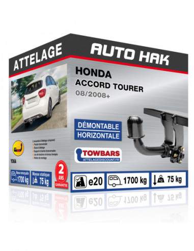 Crochet d'attelage HONDA ACCORD TOURER “col de cygne“ démontable horizontale sans outils