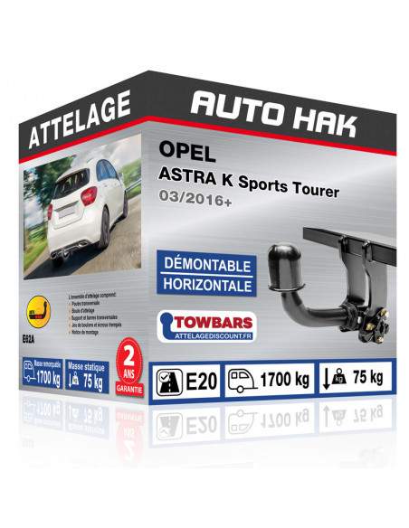 Crochet d'attelage OPEL ASTRA K Sports Tourer “col de cygne“ démontable horizontale sans outils