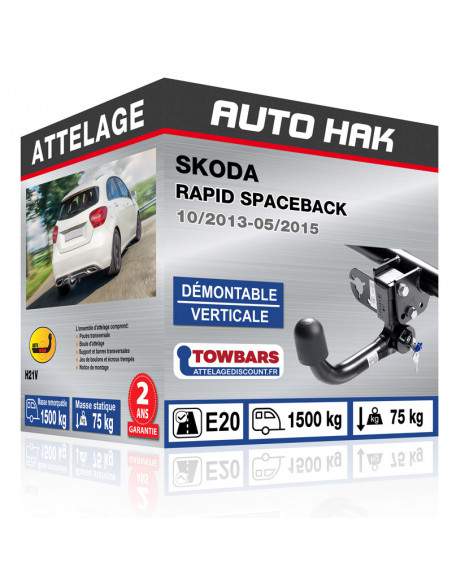 Crochet d'attelage SKODA RAPID SPACEBACK “col de cygne” démontable verticale sans outils