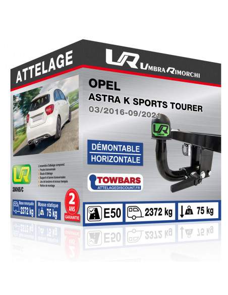 Crochet d'attelage Opel ASTRA K SPORTS TOURER “col de cygne“ démontable horizontale sans outils