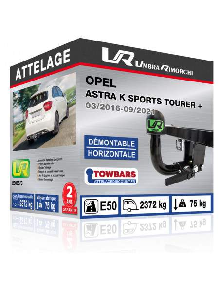 Crochet d'attelage Opel ASTRA K SPORTS TOURER + “col de cygne“ démontable horizontale sans outils