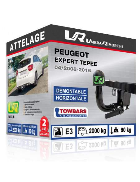 Crochet d'attelage Peugeot EXPERT TEPEE “col de cygne“ démontable horizontale sans outils