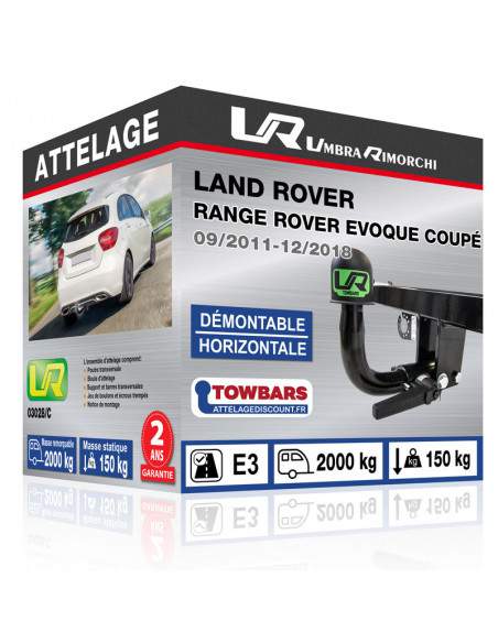 Crochet d'attelage Land Rover RANGE ROVER EVOQUE COUPÉ “col de cygne“ démontable horizontale sans outils