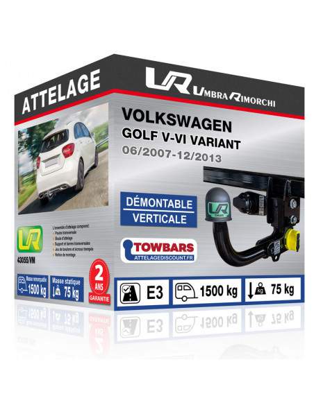 Crochet d'attelage Volkswagen GOLF V-VI VARIANT “col de cygne” démontable verticale sans outils