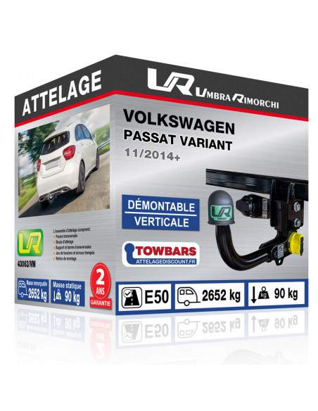 Crochet d'attelage Volkswagen PASSAT VARIANT “col de cygne” démontable verticale sans outils