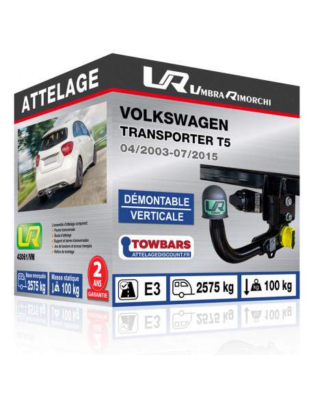Crochet d'attelage Volkswagen TRANSPORTER T5 “col de cygne” démontable verticale sans outils