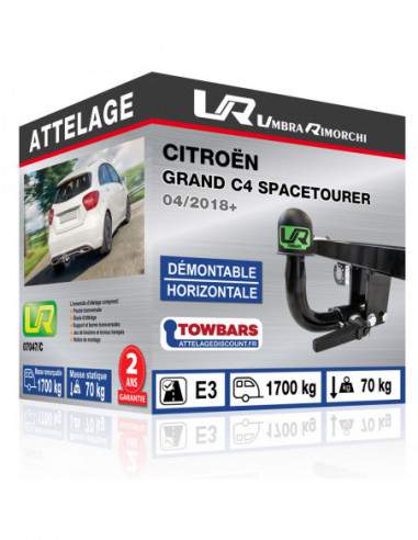 Crochet d'attelage Citroën GRAND C4 SPACETOURER “col de cygne“ démontable horizontale sans outils