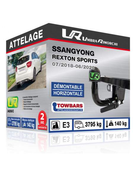 Crochet d'attelage Ssangyong REXTON SPORTS “col de cygne“ démontable horizontale sans outils