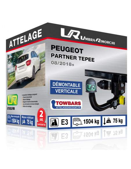 Crochet d'attelage Peugeot PARTNER TEPEE “col de cygne” démontable verticale sans outils