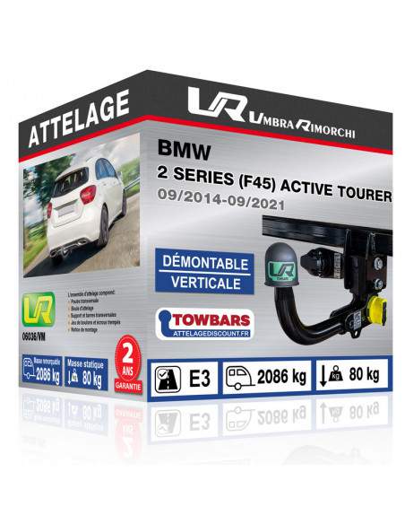 Crochet d'attelage BMW 2 SERIES (F45) ACTIVE TOURER “col de cygne” démontable verticale sans outils