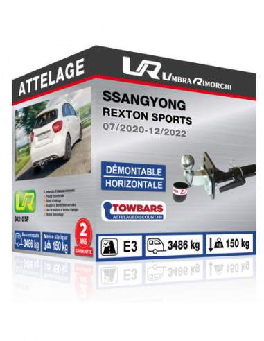 Crochet d'attelage Ssangyong REXTON SPORTS coudée démontable horizontale sans outils