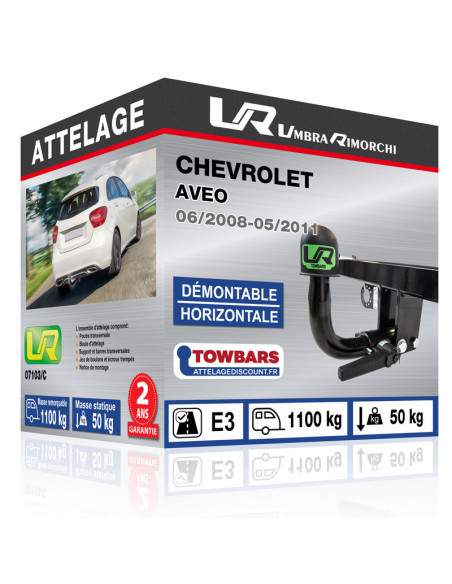 Crochet d'attelage Chevrolet AVEO “col de cygne“ démontable horizontale sans outils