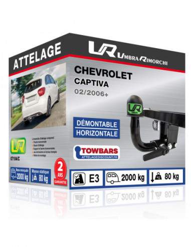 Crochet d'attelage Chevrolet CAPTIVA “col de cygne“ démontable horizontale sans outils